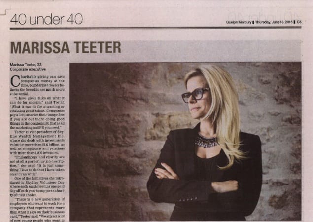 Marissa Teeter, VP of SWMI, Listed on Guelph Mercury’s Top 40 Under 40