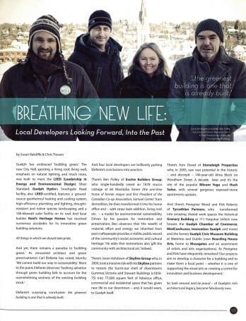 Magazine page with the title, "Breathing New Life: Local Developers Looking Forward Into the Past"