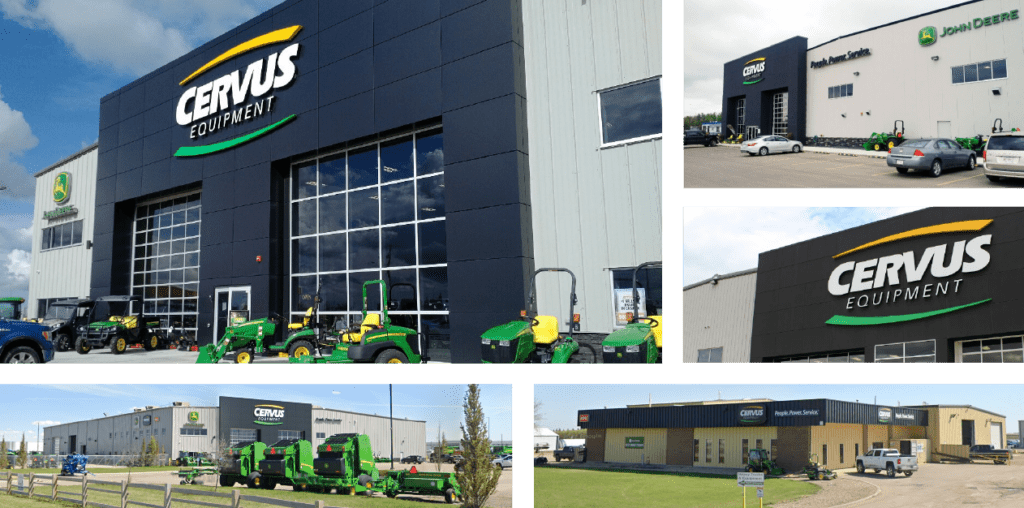 Exterior shots of various industrial properties including a Cervus Tractor facility and a cold storage industrial facility.