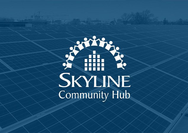 Skyline Community Hub outfitted with rooftop solar array from repurposed panels